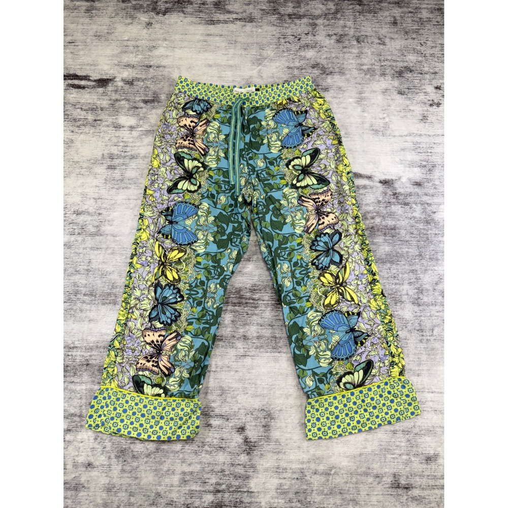 Alexandra Farmer for Anthropologie Butterfly Print Pajama Pants Blue Green M